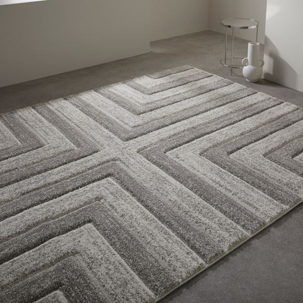 Gio 8022W Geometric Abstract Carved Rug in Grey - Grey